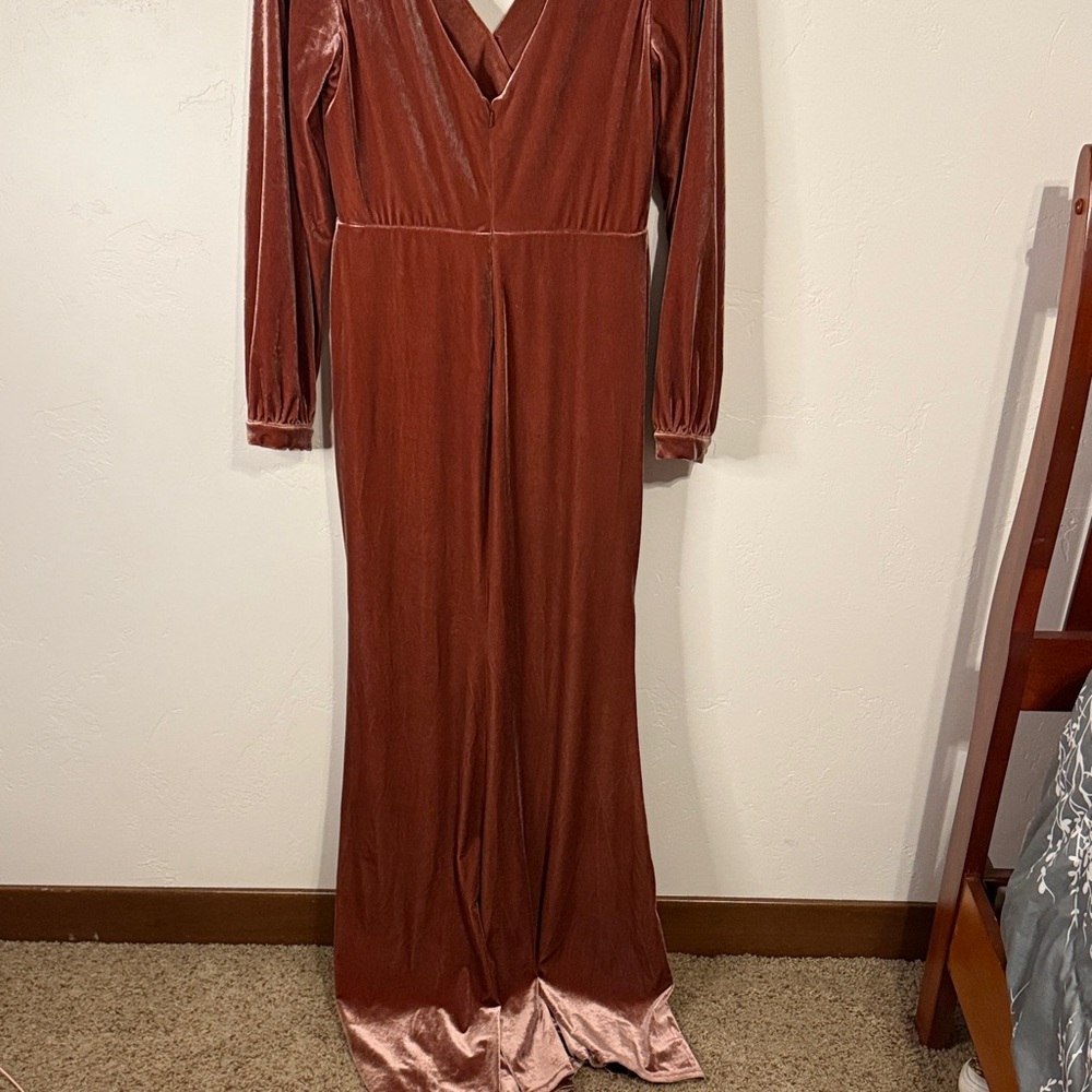 Revelry Velvet Long Sleeve Dress in Terra Cotta